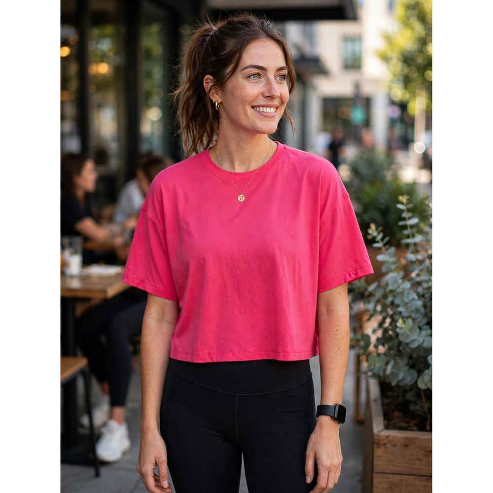 Lululemon Train to Be Short Sleeve Shirt Pink Crop Top LW3FPOS Size 8